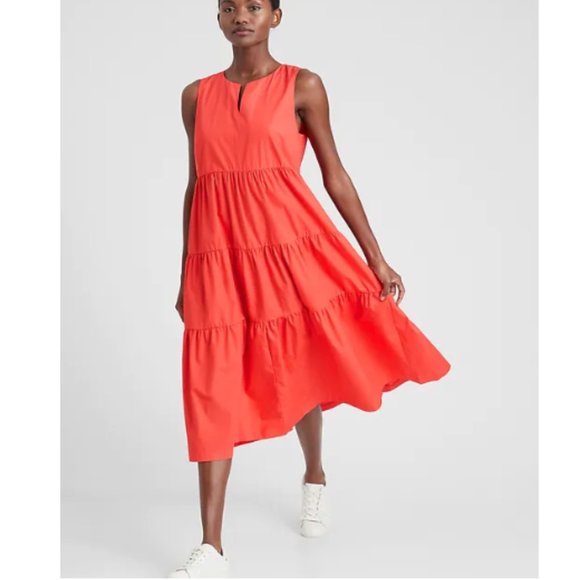 NWT BR Organic Cotton Tiered Dress SP Black F743 - Picture 3 of 5